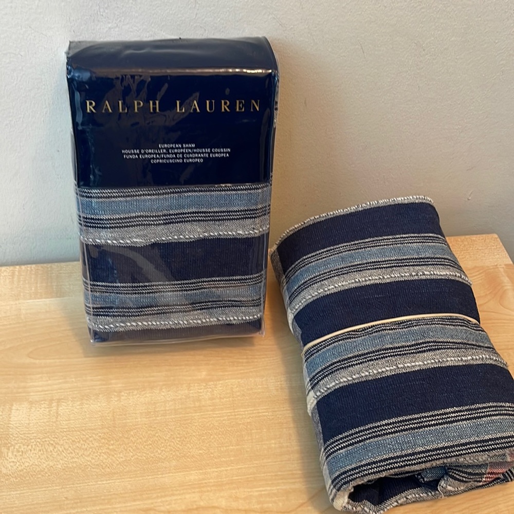 Ralph Lauren Indigo Traveler Rouke Linen Blend Shams - Two   New